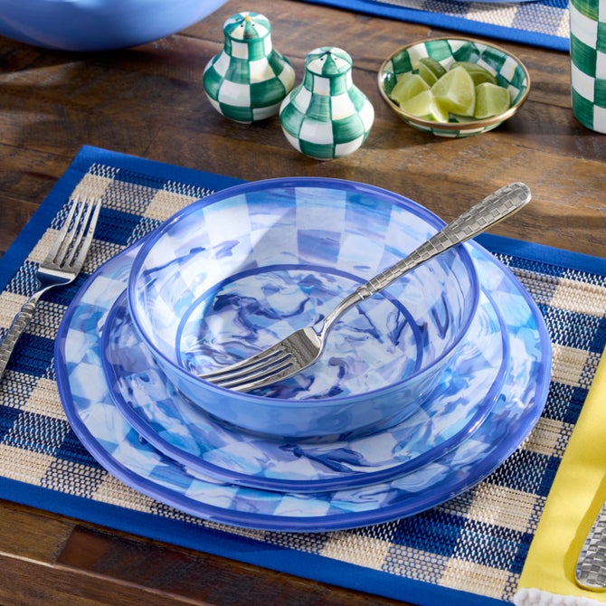 Blue Marble Check Melamine Dinner Plates, Set of 4 image number 1