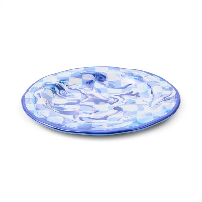 Blue Marble Check Melamine Dinner Plates, Set of 4 image number 2