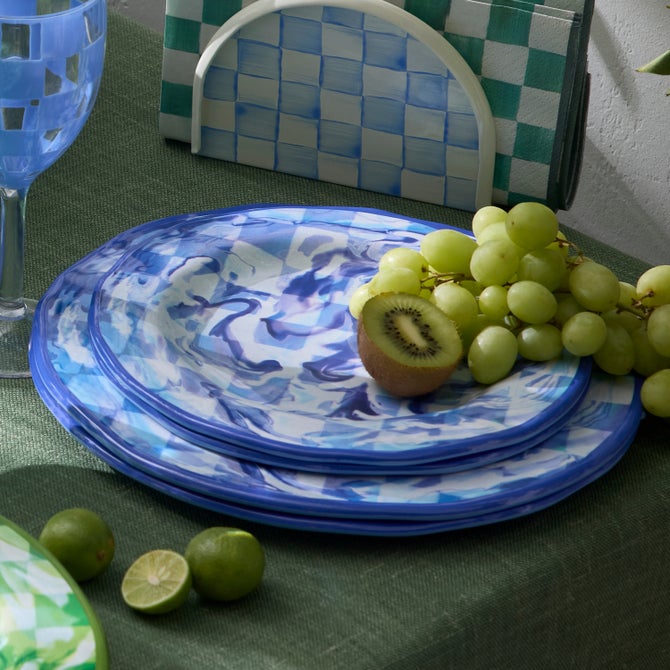 Blue Marble Check Melamine Salad Plates, Set of 4 image number 5