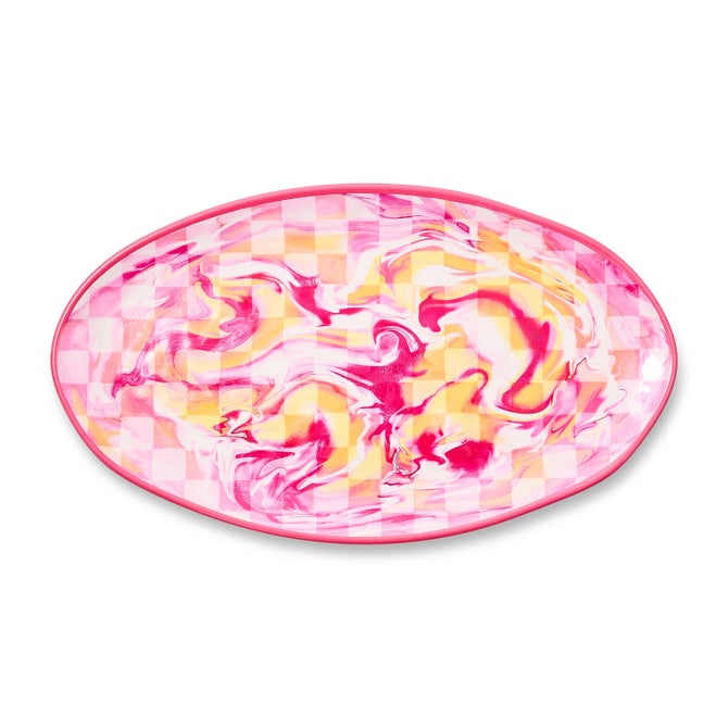 Pink Marble Check Melamine Oval Platter image number 0