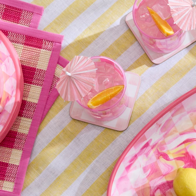 Pink Check Acrylic Tumblers, Set of 4 image number 1
