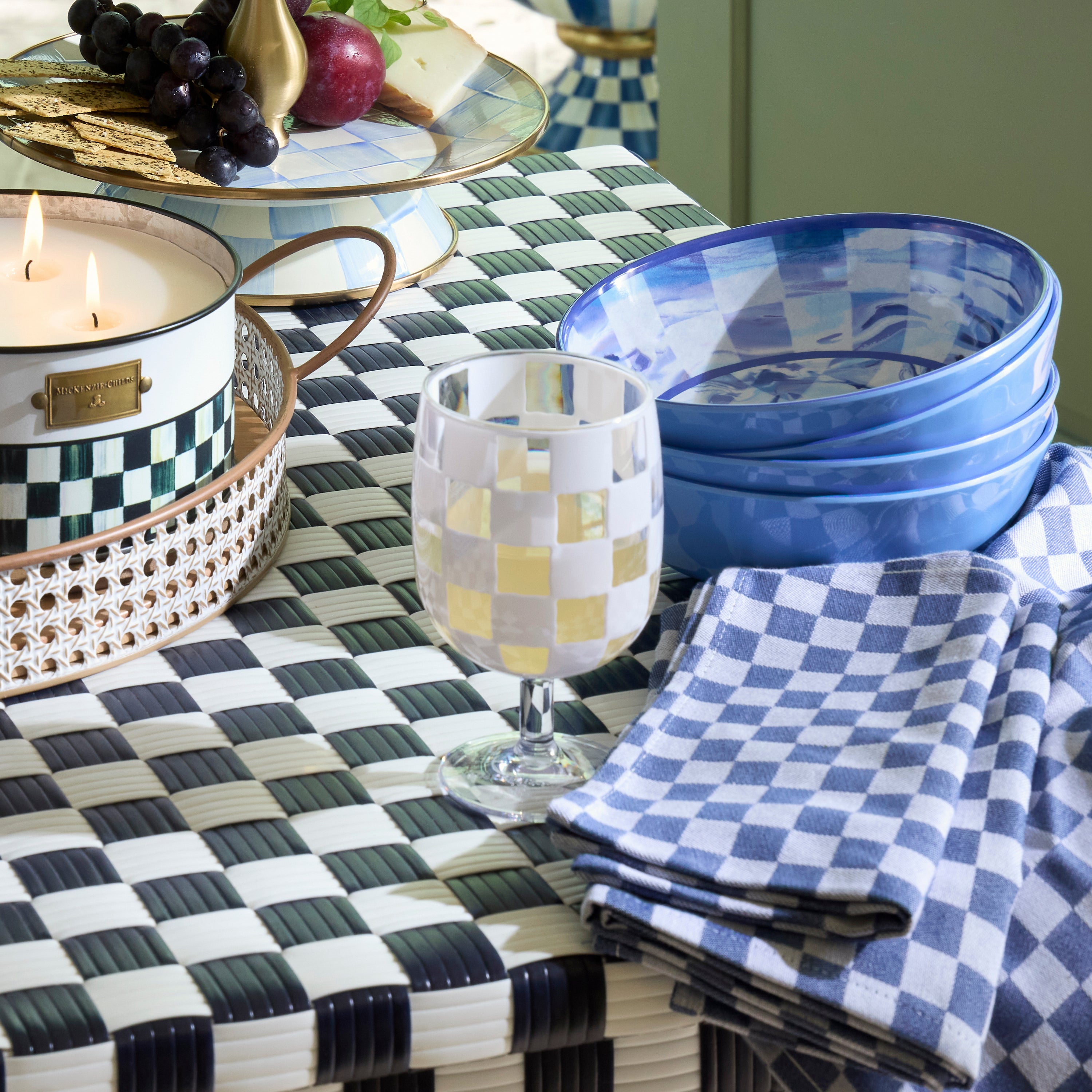 MacKenzie-Childs | White Check Acrylic Water Goblets, Set of 4