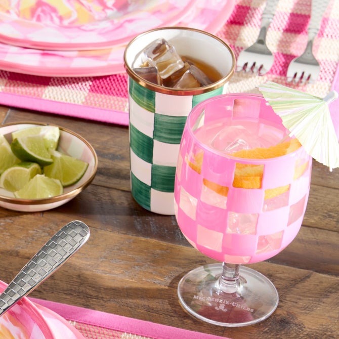 Pink Check Acrylic Water Goblets, Set of 4 image number 1