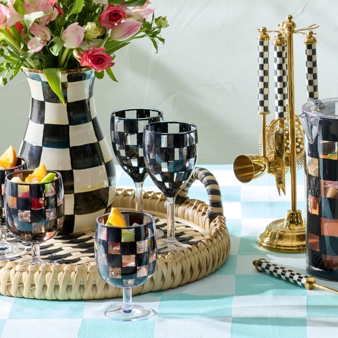 Black Check Acrylic Wine Goblets, Set of 4 image number 1