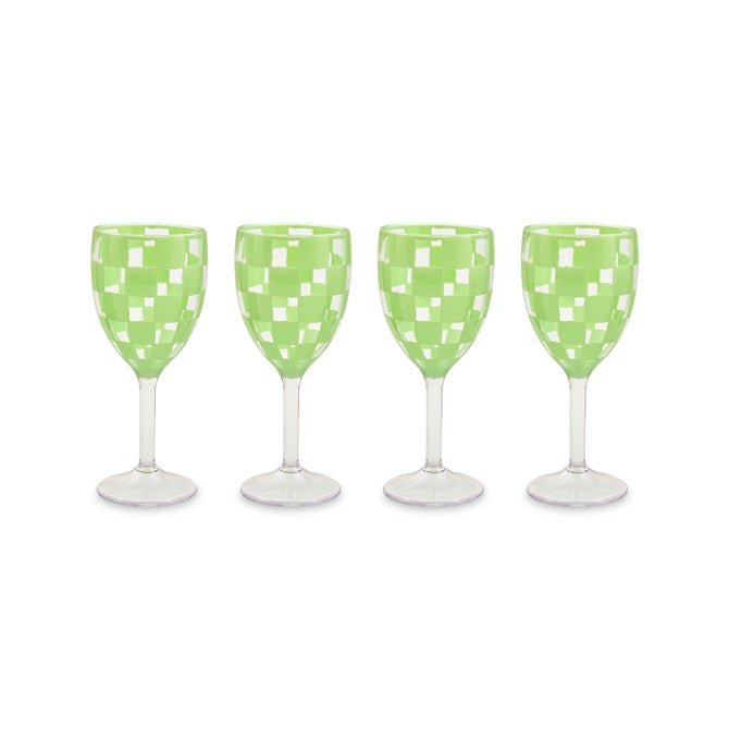 Green Check Acrylic Wine Goblets, Set of 4 image number 2
