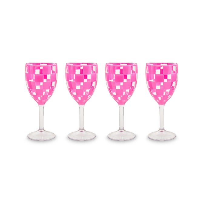 Pink Check Acrylic Wine Goblets, Set of 4 image number 2