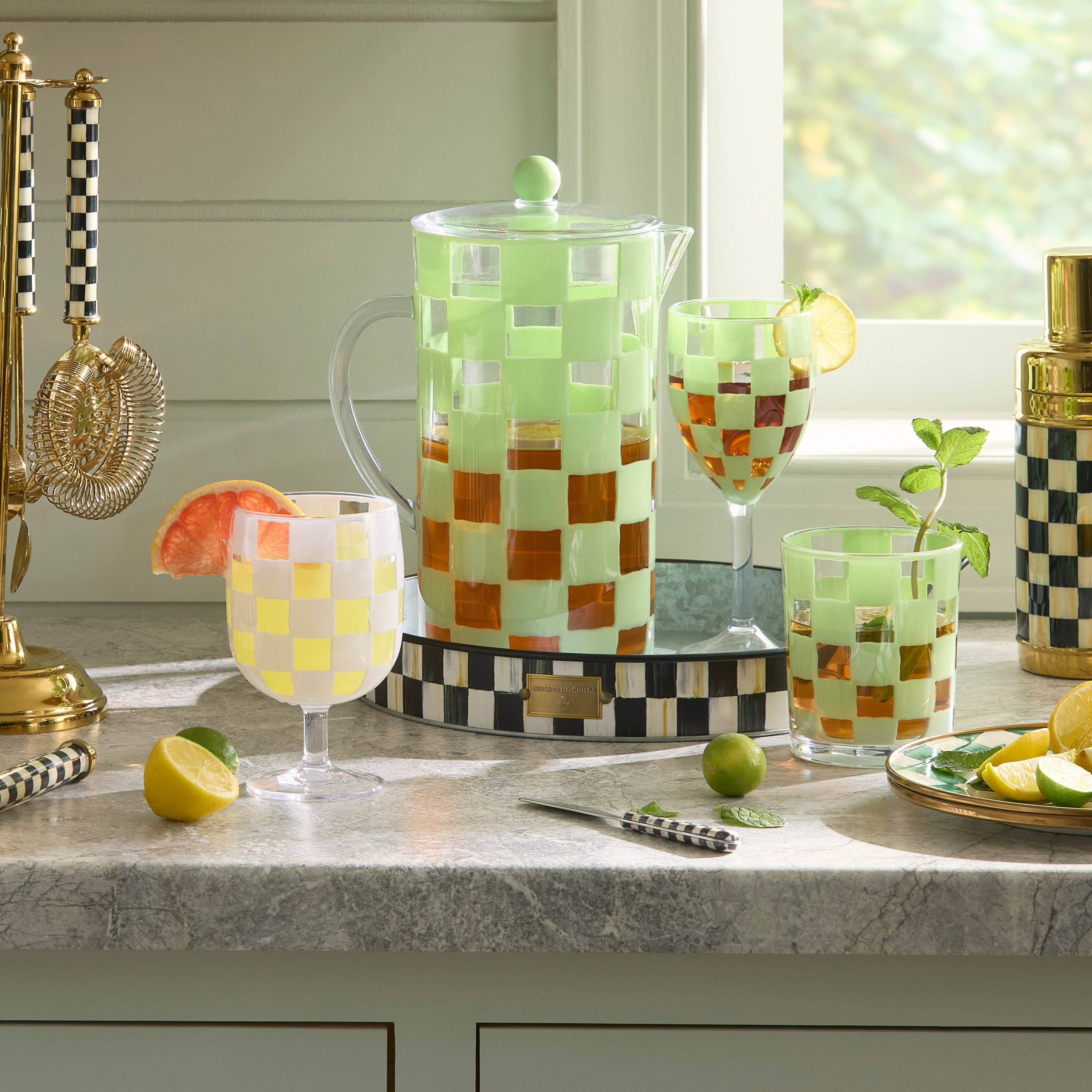 MacKenzie-Childs | Green Check Acrylic Pitcher