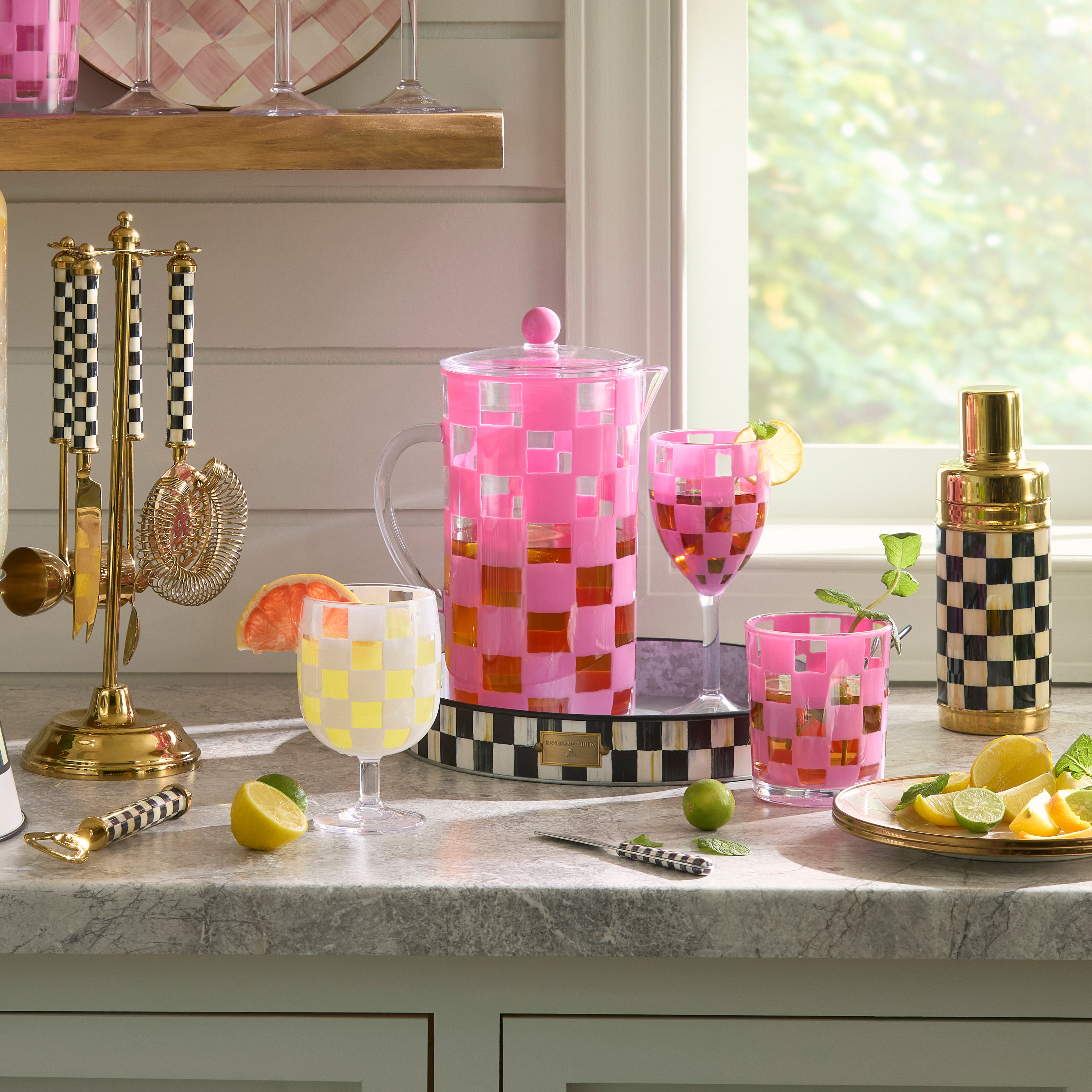 MacKenzie-Childs | Pink Check Acrylic Pitcher
