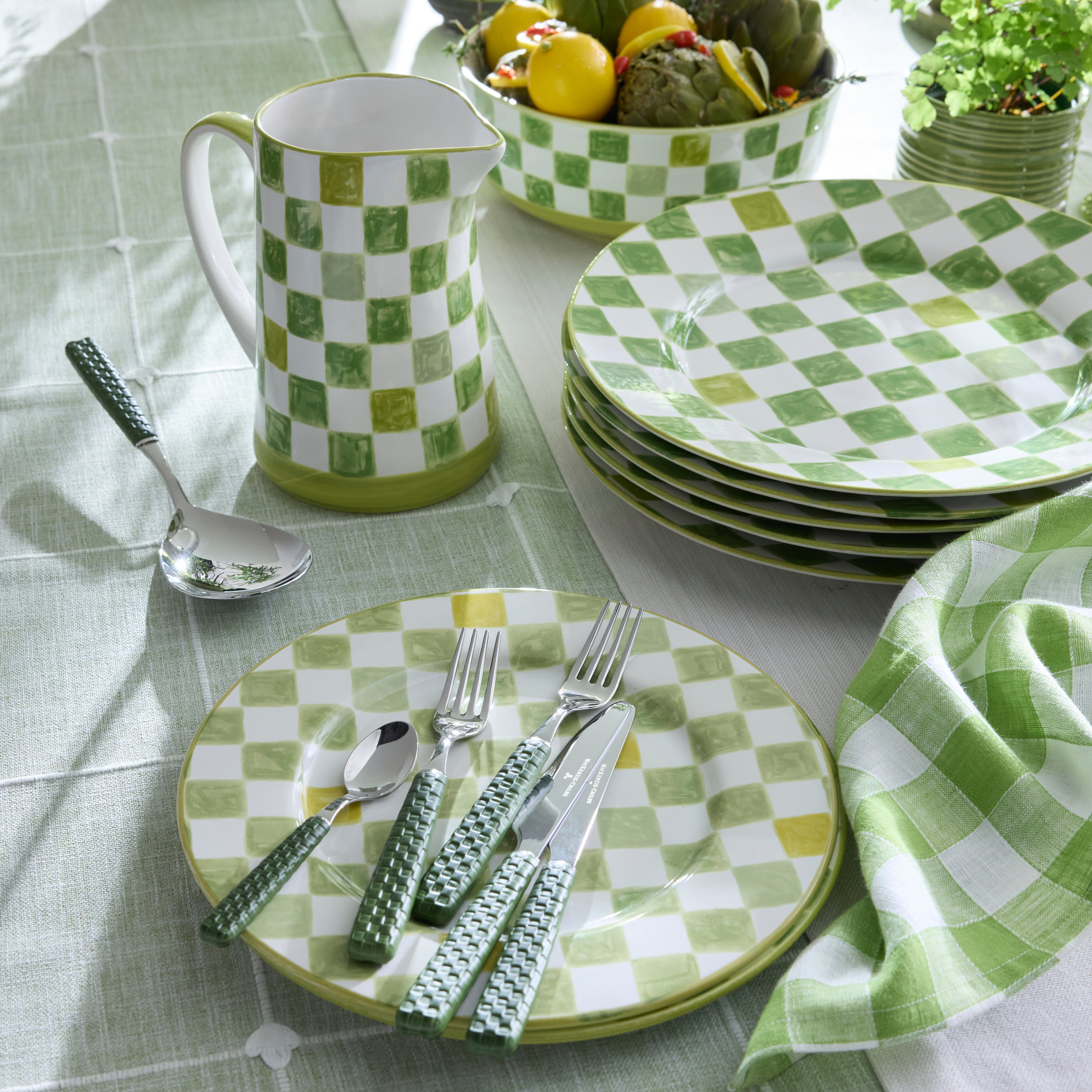 MacKenzie-Childs | Green Check Dinner Plate