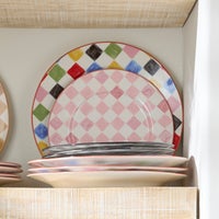 Pink Check Dinner Plate