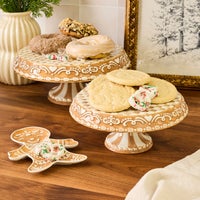 Mocha Check Gingerbread Small Pedestal Platter
