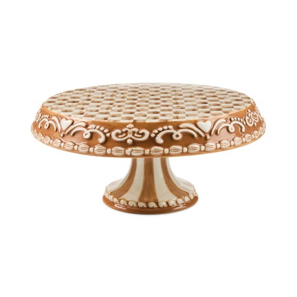 Mocha Check Gingerbread Small Pedestal Platter