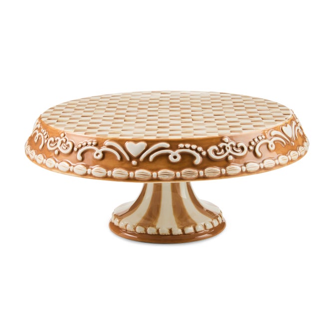 Mocha Check Gingerbread Large Pedestal Platter image number 0