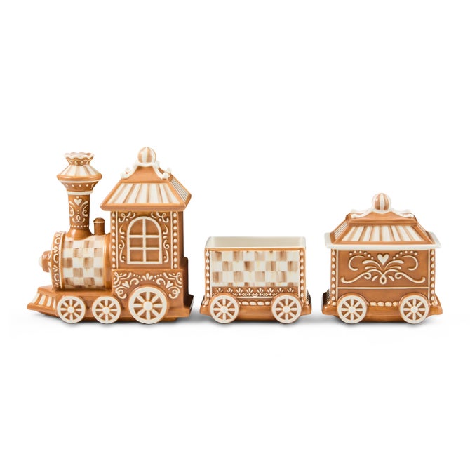 Mocha Check Gingerbread Train Centerpiece image number 0