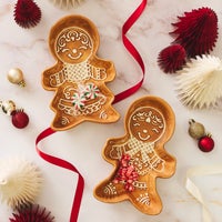 Mocha Check Gingerbread Snack Bowls, Set of 2