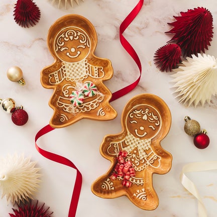 Mocha Check Gingerbread Snack Bowls, Set of 2
