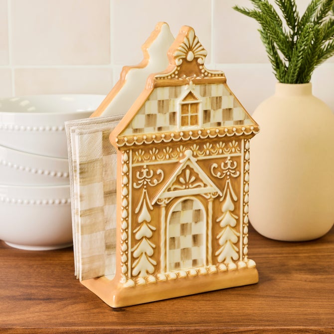 Mocha Check Gingerbread Napkin Holder image number 1
