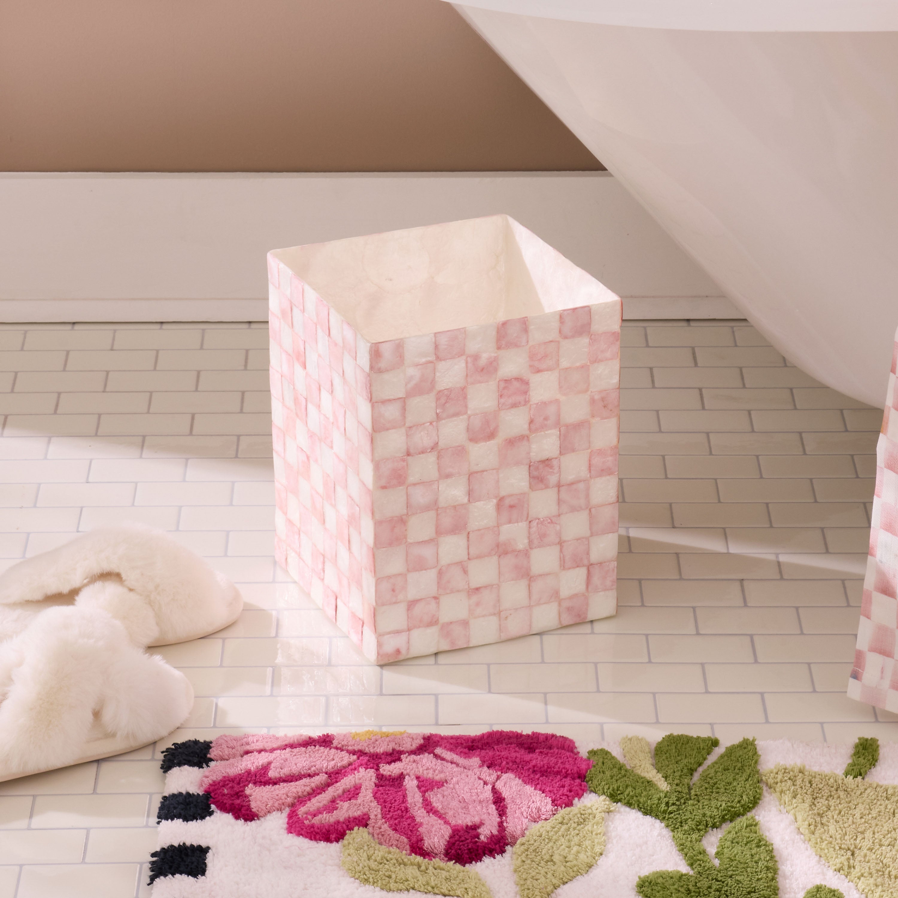 MacKenzie-Childs | Rosy Check Capiz Waste Bin