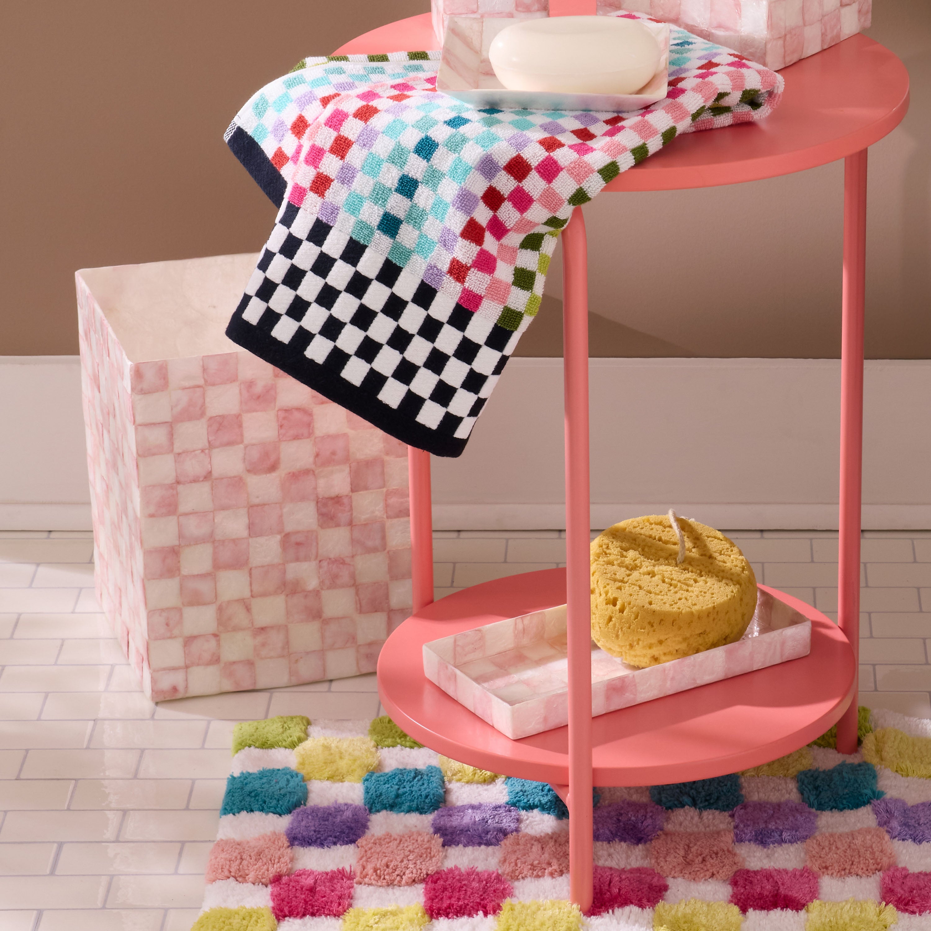MacKenzie-Childs | Rosy Check Capiz Waste Bin