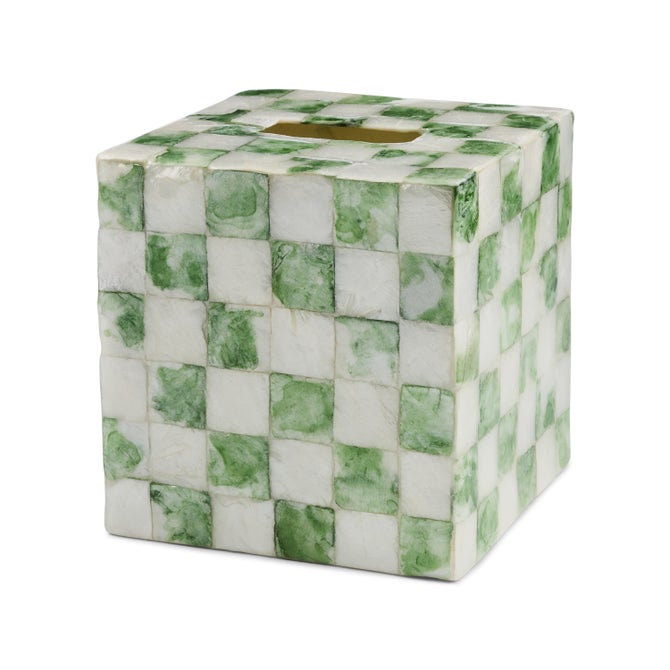 Sage Check Capiz Boutique Tissue Box Cover image number 2