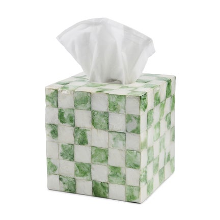 Sage Check Capiz Boutique Tissue Box Cover