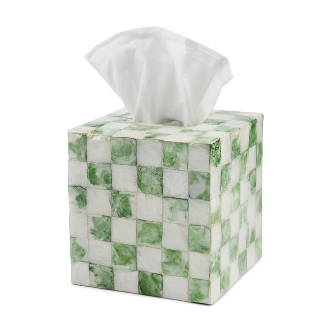 Sage Check Capiz Boutique Tissue Box Cover image number 0