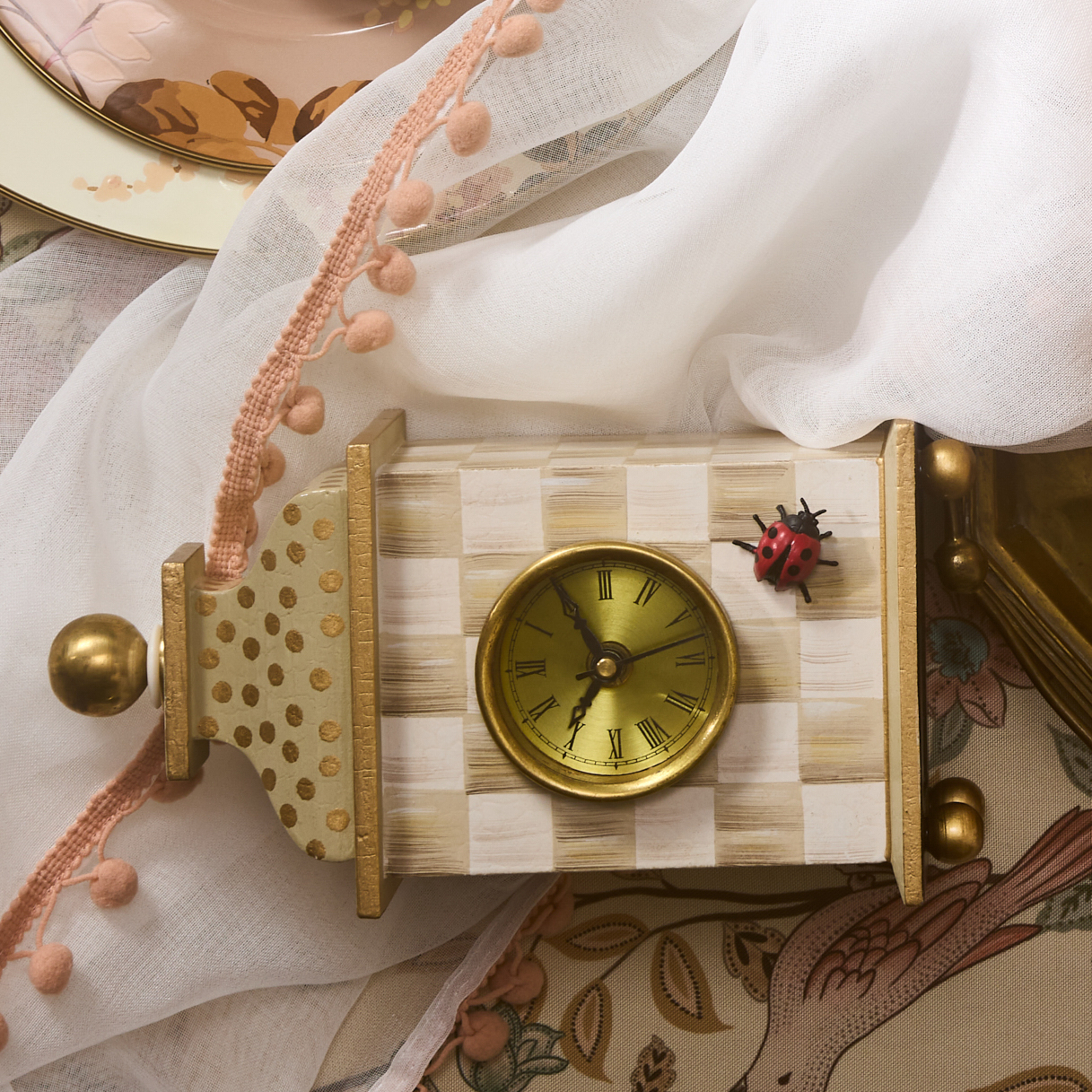 MacKenzie-Childs | Mocha Check Desk Clock
