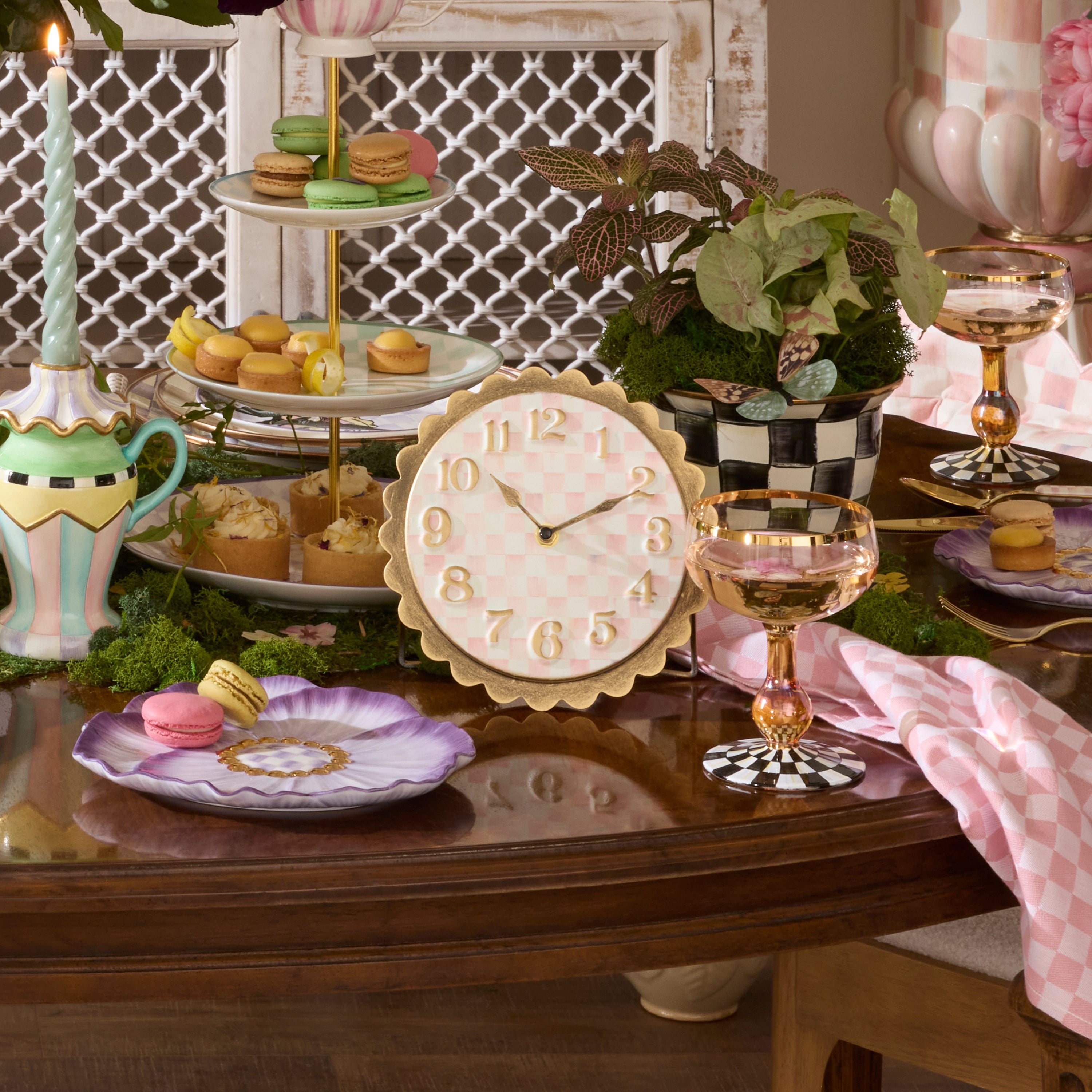 MacKenzie-Childs | Rosy Check Scalloped Desk Clock