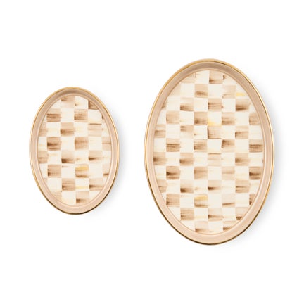 Mocha Check Oval Trinket Dishes, Set of 2