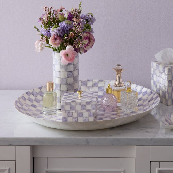 Violet Check Decorative Capiz Bowl image number 1