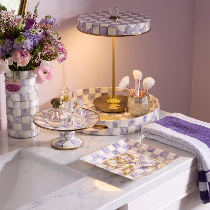 Violet Check Capiz Round Tray image number 1