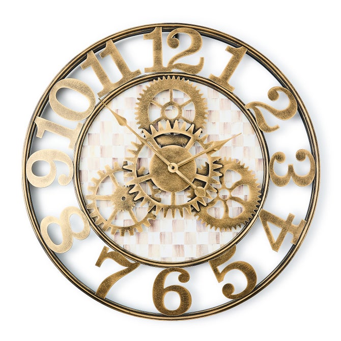 Mocha Check Large Farmhouse Wall Clock image number 0