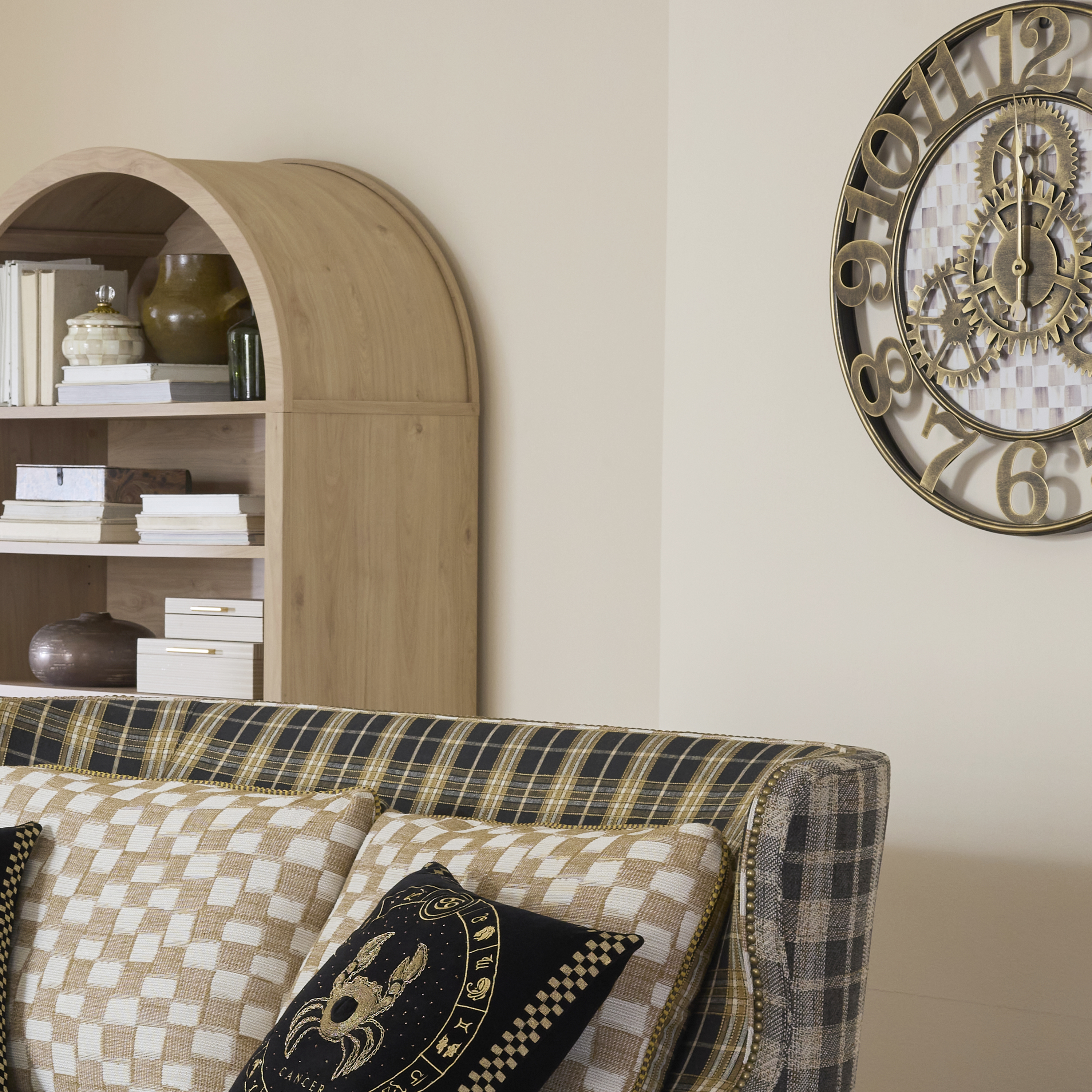 新品 黒×白チェック柄 ミニ アンティーク レトロ サインポール 屋内用 MacKenzie-Childs | Mocha Check Small Farmhouse Wall Clock