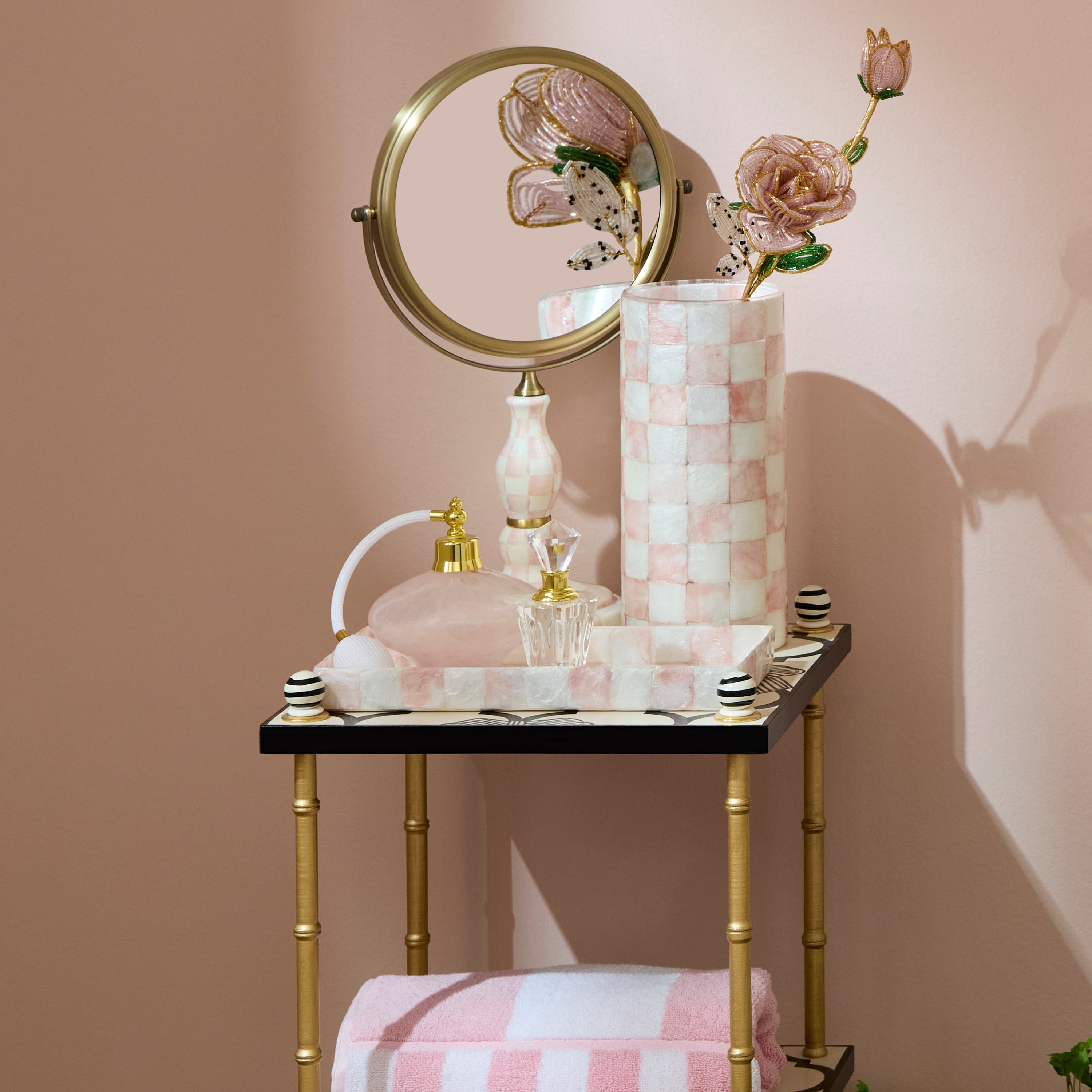 MacKenzie-Childs | Rosy Check Capiz Vanity Tray