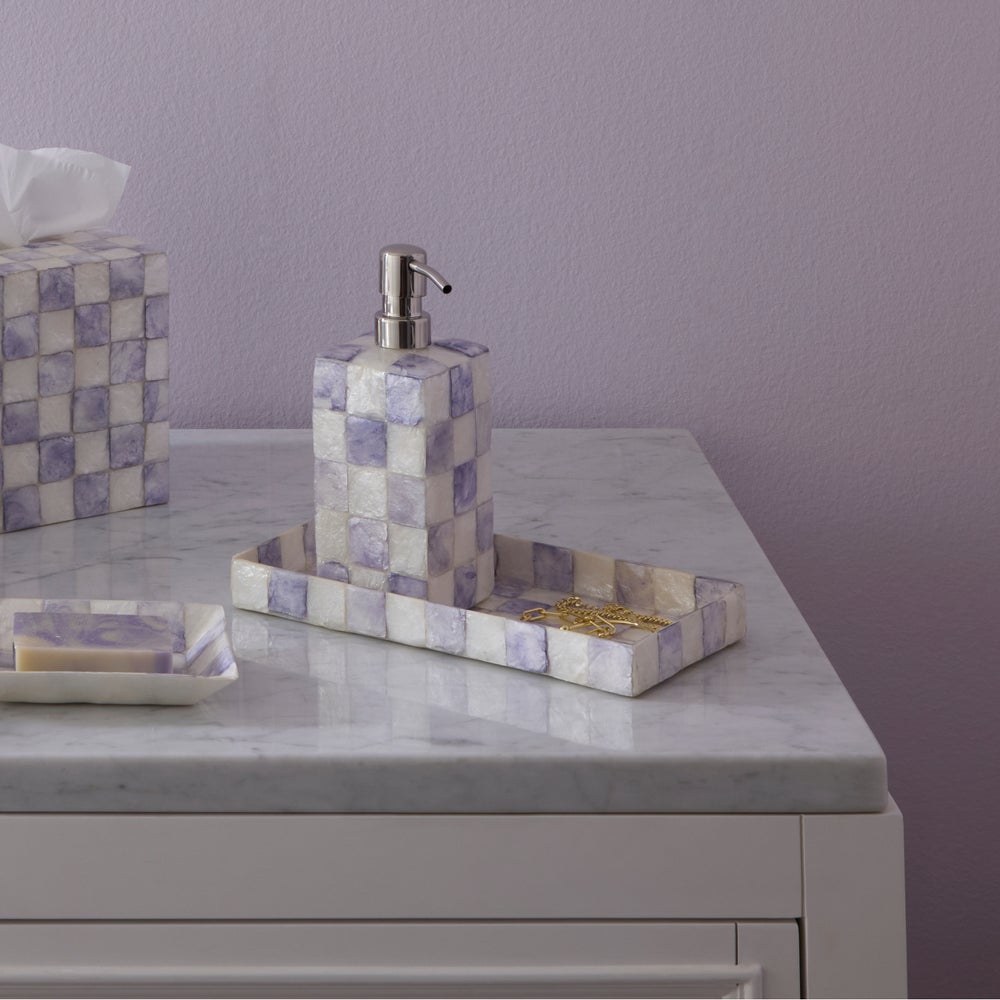 Vanity Check MacKenzie-Childs | Violet Check Capiz Vanity Tray