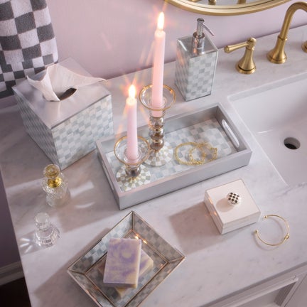 Sterling Check Glass Vanity Tray