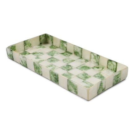 Sage Check Capiz Vanity Tray
