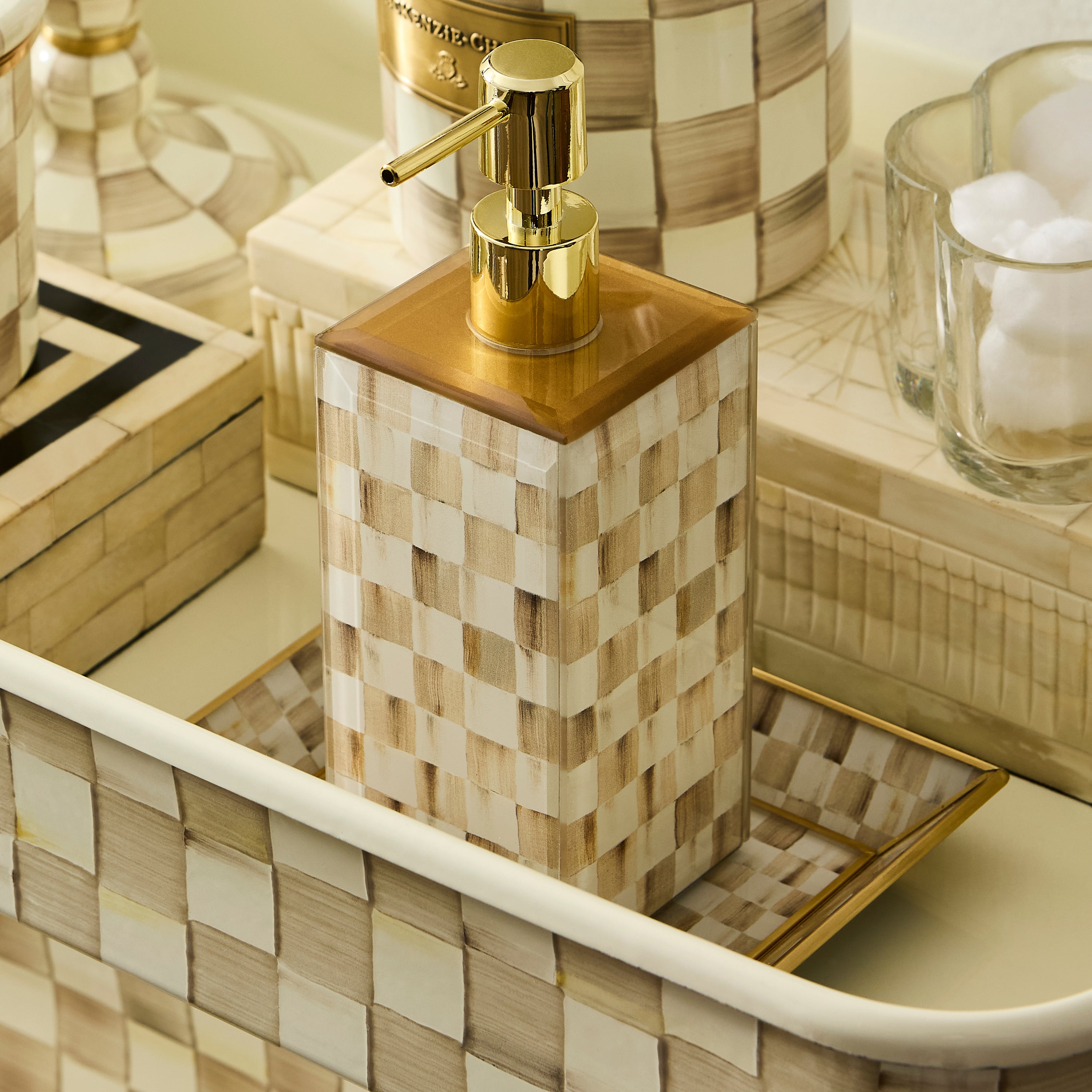 MacKenzie-Childs | Mocha Check Small Glass Tray
