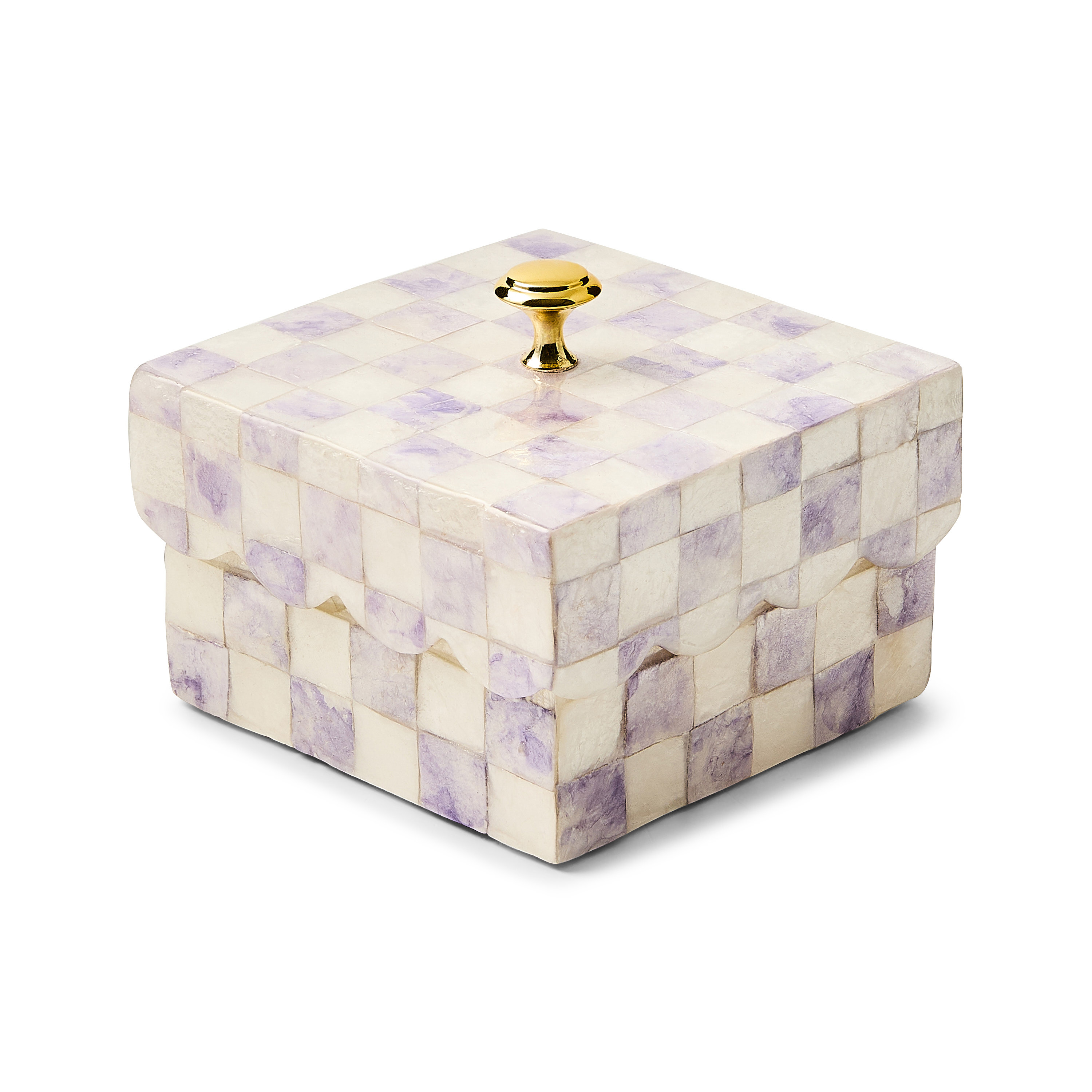 MacKenzie-Childs | Violet Check Capiz Scalloped Box