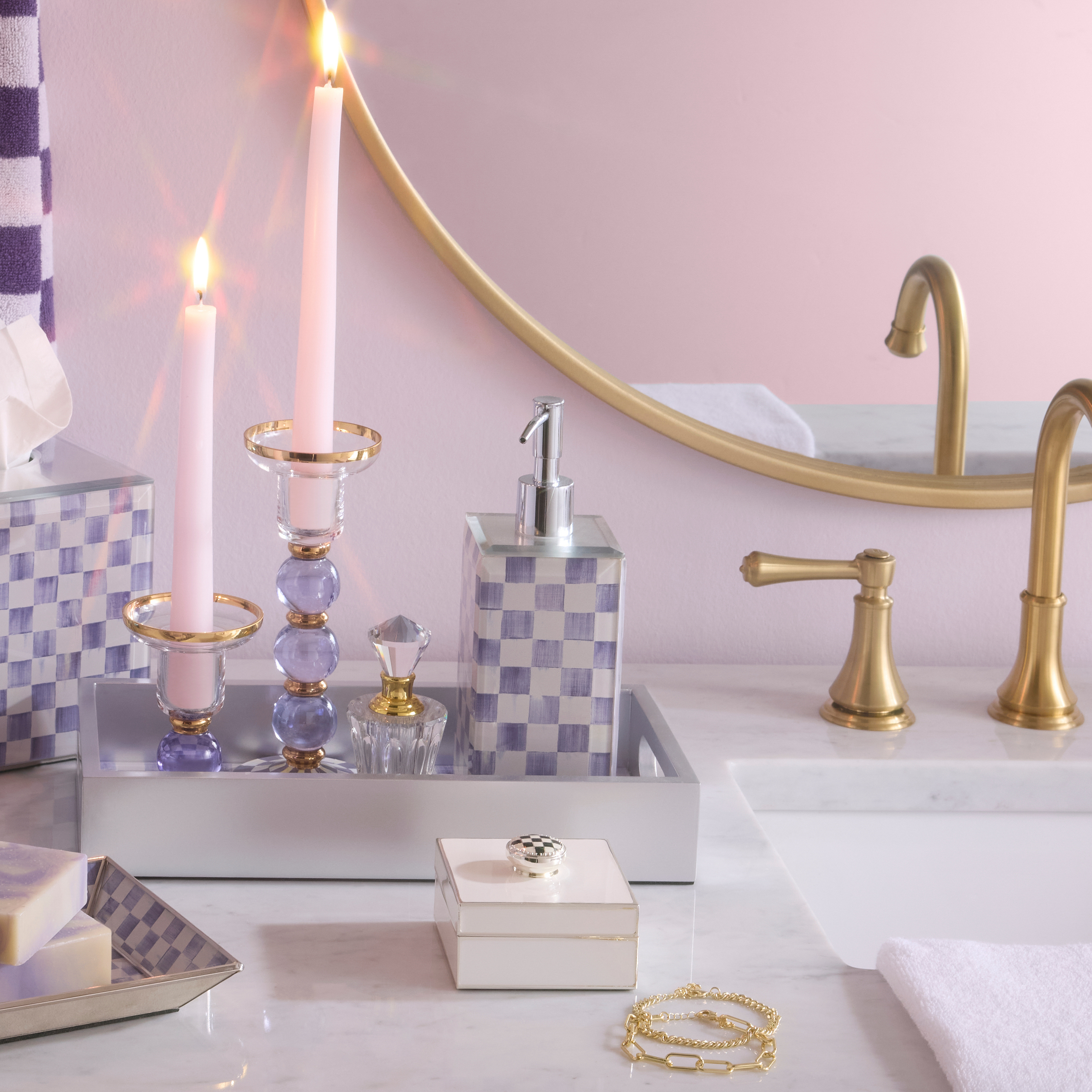 MacKenzie-Childs | Violet Check Glass Soap Pump