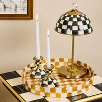 Gold Check Capiz Round Tray