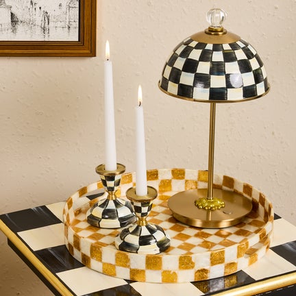 Gold Check Capiz Round Tray
