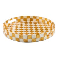 Gold Check Capiz Round Tray
