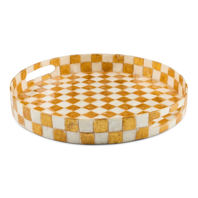 Gold Check Capiz Round Tray image number 0