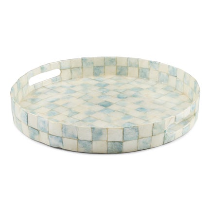 Sky Check Capiz Round Tray
