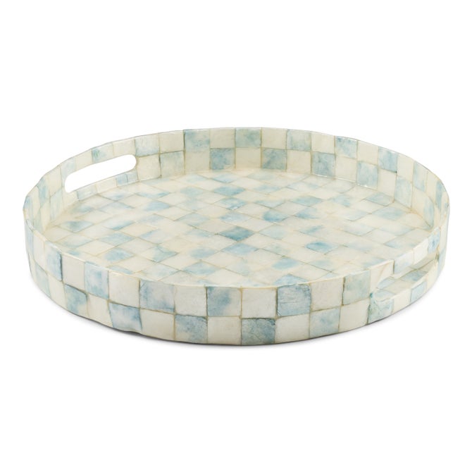 Sky Check Capiz Round Tray image number 0
