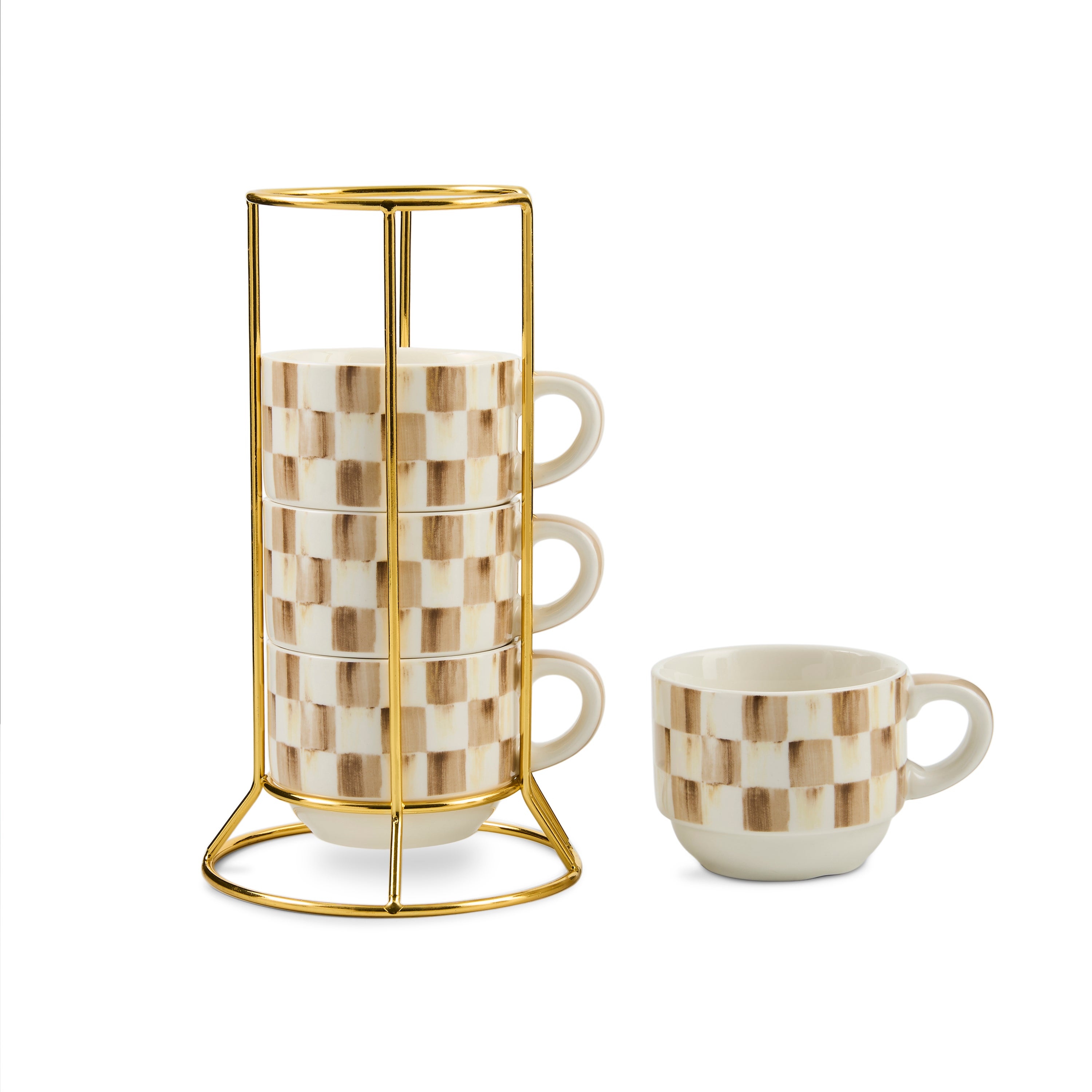 MacKenzie-Childs | Mocha Check Cappuccino Cup Tower