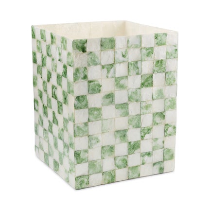 Sage Check Capiz Waste Bin