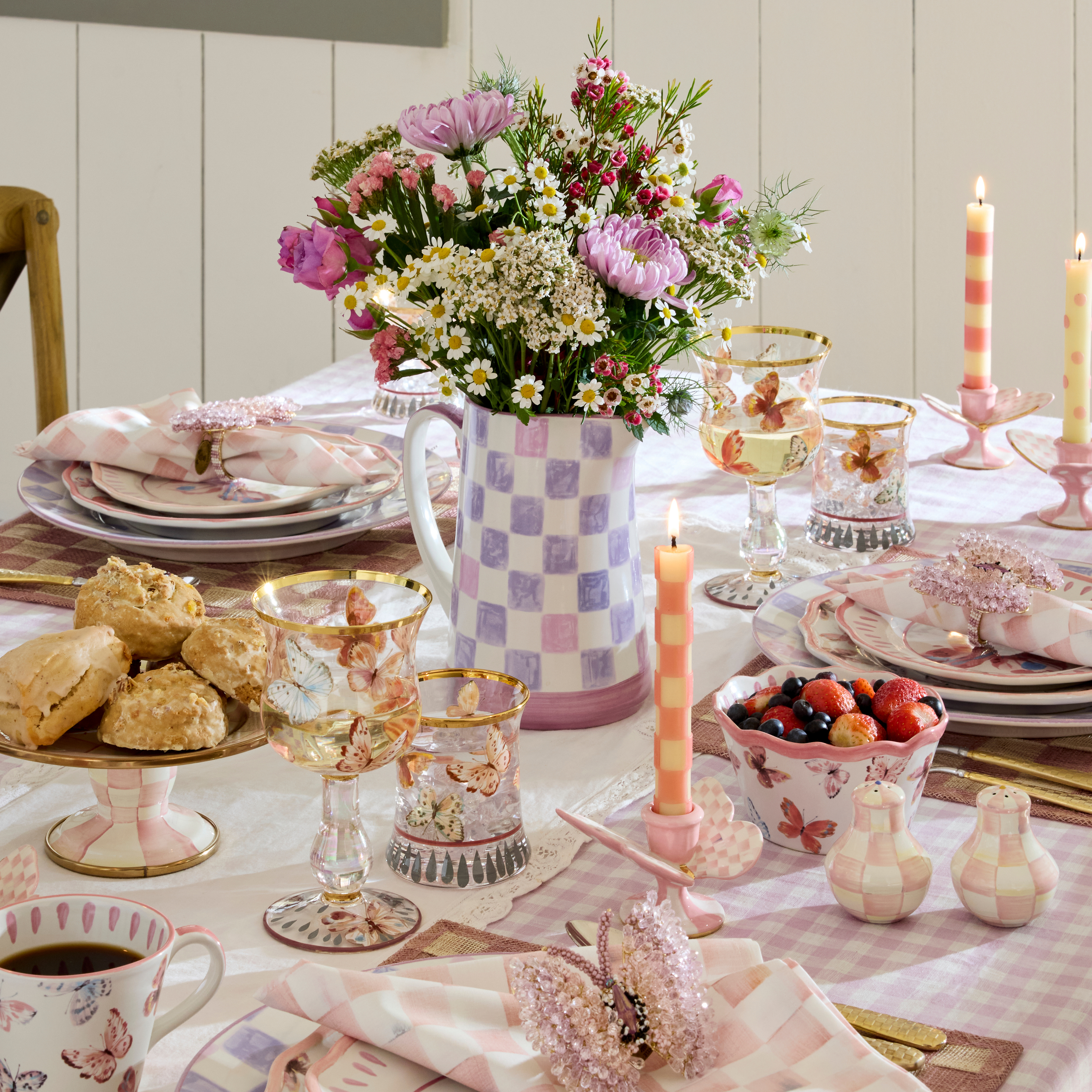 MacKenzie-Childs | Lilac Check Pitcher