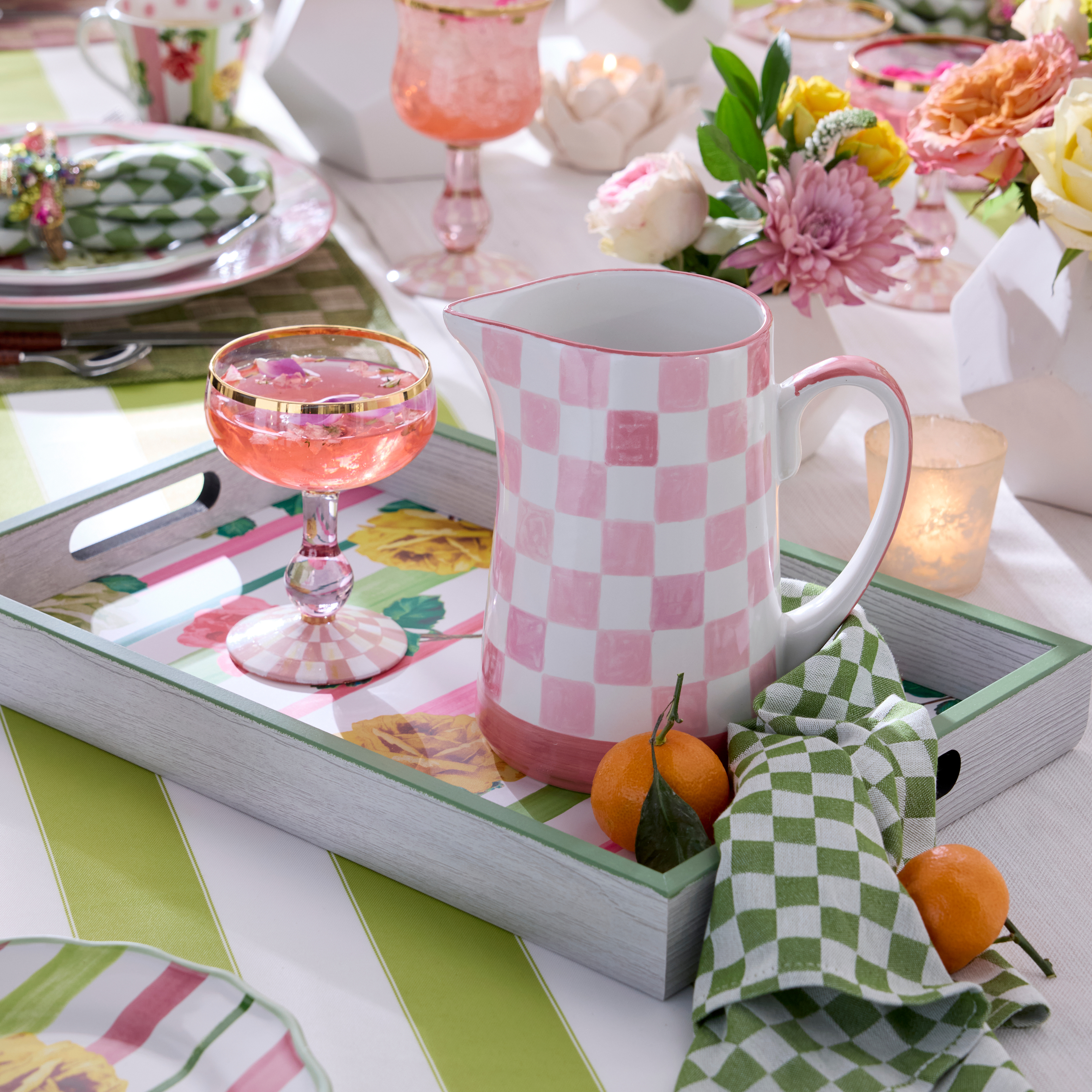 MacKenzie-Childs | Pink Check Pitcher